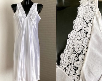Vintage White Under Silk Dress Sleeveless Background Lace Lingerie Retro Combinette Brand Combination Women&#39;s 80&#39;s Underwear Vtg Size L