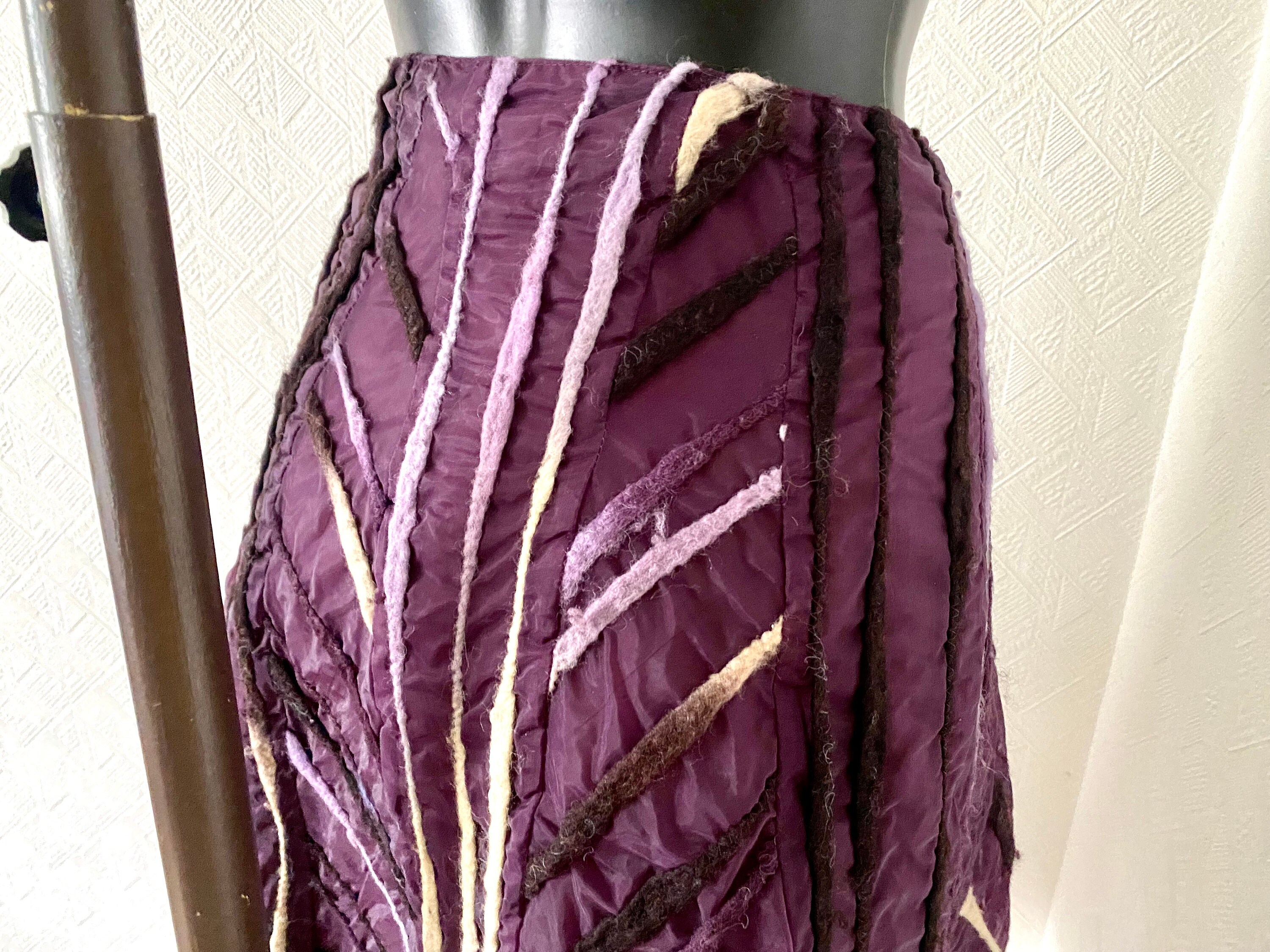 Jupe Vintage Grise Monsoon Brodée Violet - Taille 8 (UK) En Coton Doublée