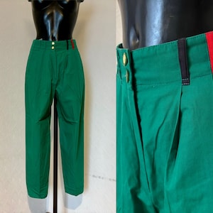 Vintage High Waist Women&#39;s Green Pants Bright 90s Cotton Pants Summer Office Wear Pants Straight Leg Pants Elegant Trousers Size M