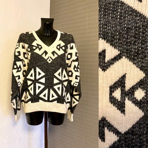 Maglione da uomo Nordic Warm Knitted Grigio Bianco Astratto Maglione V Scollo Acrilico Inverno Pullover Classico Maglia Maglia Natale Maglione Taglia L/XL