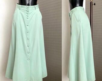 Vintage 90&#39;s Moire Green Blue Skirt High Waist Cowboy Hipster Skirt Light Blue Button Up A Line Soft Split Skirt Everyday Skirt Size S/M