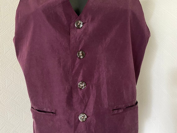 Vintage Natural Silk Vest Unisex Purple Black Ves… - image 3