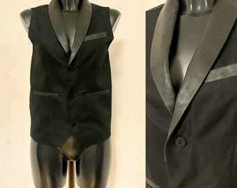 Vintage 90&#39;s Unisex Men&#39;s Waiter&#39;s Black Vest Leather Collar Vest Casual Classic Waistcoat Formal Evening Party Boy Sleeveless Vest Size S