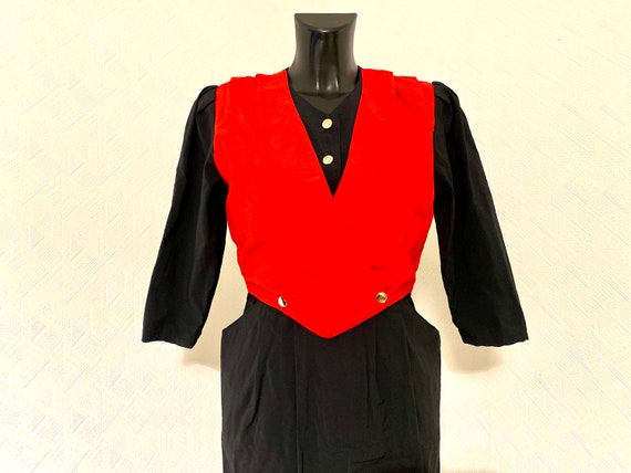 Evening Black Red Dress 80s Prom Dress Retro Part… - image 3