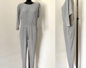 Women's Jumpsuit Summer Long Sleeve Romper Maxi Vintage 1980s Jumpsuit Boho  Bohemian Retro Light Gray Jumpsuit  Pantsuit One Piece Suit M/L