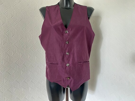 Vintage Natural Silk Vest Unisex Purple Black Ves… - image 2