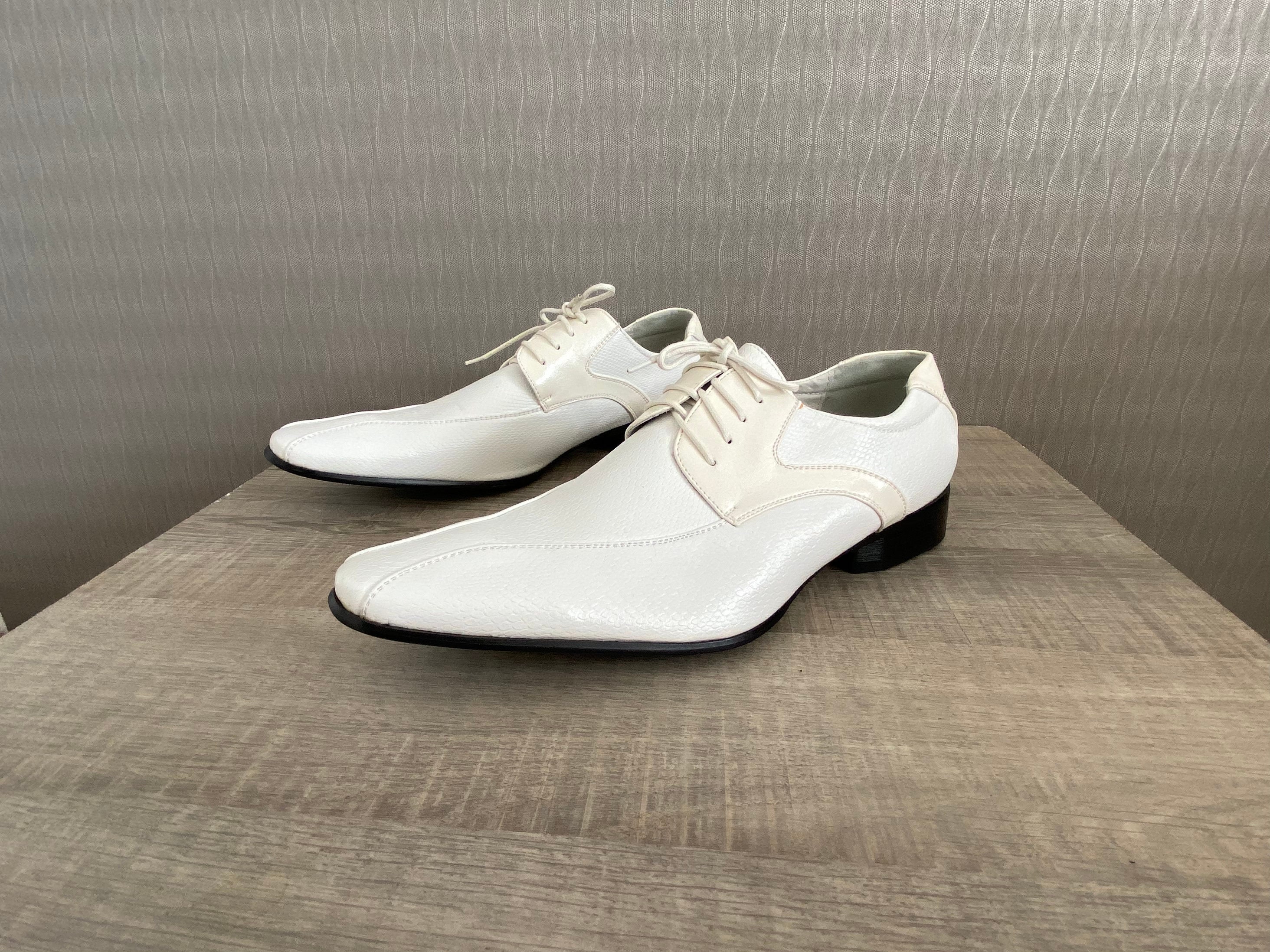 1980s Vintage New Mens White Snake Pattern Wingtip Brogue  display picture 1
