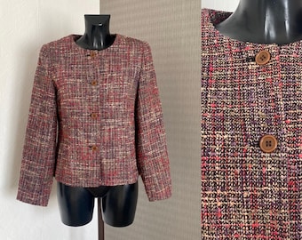 Vtg Women&#39;s Blazer Casual Style Tweed Purple Rainbow Blazer Tartan Jacket Long Sleeve Button up Wool Jacket Office Wear Preppy Jacket Size L