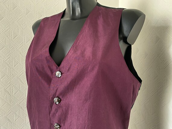 Vintage Natural Silk Vest Unisex Purple Black Ves… - image 4