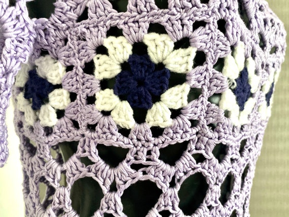 Hand Made Vintage Crochet Purple Top Warm Wool Wo… - image 8