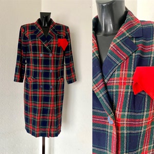 Women&#39;s Plaid Blue Checkered Dress 1970&#39;s Vintage Shirtdress Long Sleeves Collared Dress Button up English-style Tartan Check Dress Size L
