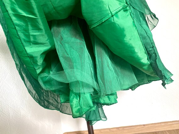 80s Vtg Prom Smaragd Green Ruffle Layered Ball Dr… - image 10
