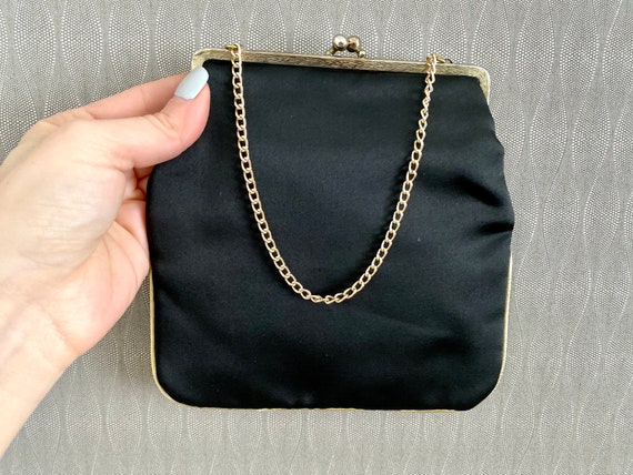Vintage Mini Black Hand Bag Clutch Bag Embroidere… - image 6