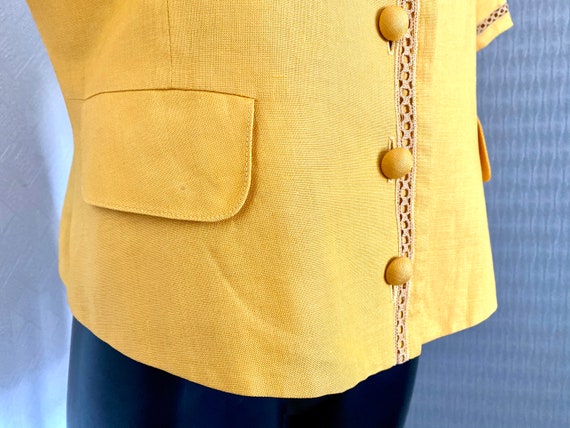 Vintage Yellow Linen Blouse Sweetheart Button Up … - image 7