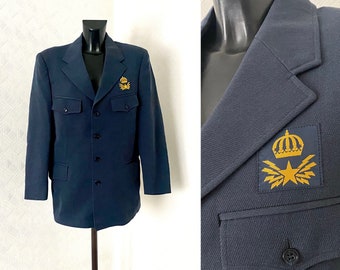80er Schwedische Königlicher Ehrengarde Jacke Drak Blau Männer warme Uniform Militärarmee Jacke Vtg Herren Cardigan Buton up Blazer Gr. L
