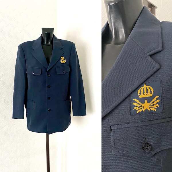 80's Swedish Royal Guard of Honor Jacket Drak Blue Men's Warm Uniform Military Armed Forces Jacket Vtg Men's Cardigan Buton up Blazer Size L