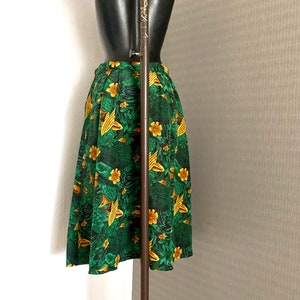 90s Vintage Green Skirt Silky Midi Knee Yellow Flower Bright Summer Skirt Romantic A Line Floral Pattern Skirt Elegant Light Skirt Size M image 7