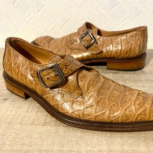 1990s vintage Hommes Beige Cuir Crocodille Pattern Chaussures Made in Italy Chaussures formelles Chaussures Bouclées pour Hommes Animal Print Shoes US 9 ; 43 euros