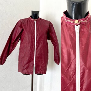 Vintage 90s Unisex Red Rain Jacket Crew Raincoat Burgundy Light Weight Outwear Blazer Bomber Jacket Street Style Summer Jacket Size M/L