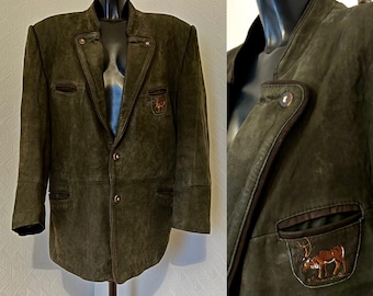 Chaqueta Dirndl nórdica de cuero verde y gris para hombre, chaqueta tradicional austriaca estilo folk, chaqueta bávara para Oktoberfest, Sonrisas y lágrimas, talla L/XL