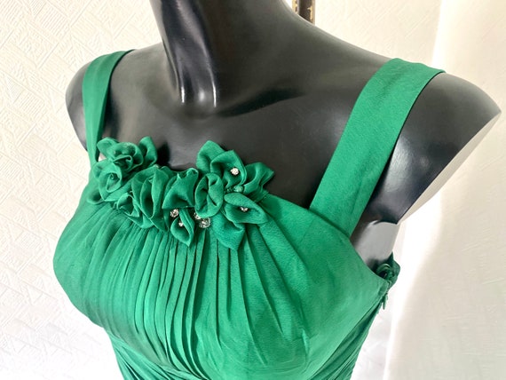 80s Vtg Prom Smaragd Green Ruffle Layered Ball Dr… - image 4