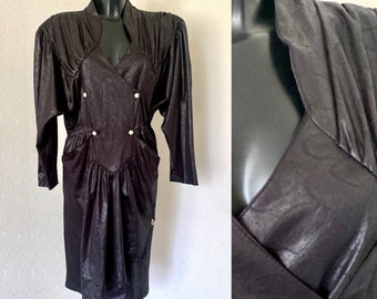Evening Black Puff Shoulder Dress 90s Prom Dress Retro Party Dress Disco Cocktail Gown Avant Gard Pencil Romantic Dress Tailored Size M/L