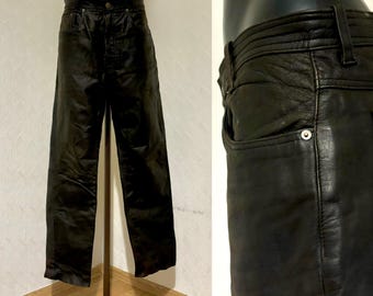 Vintage Herren Dunkelbraune Echtleder Hose Schwere Hose Regular Fit Bein Cowboy Hose Leder Motorradhose Motorradgröße L / 54