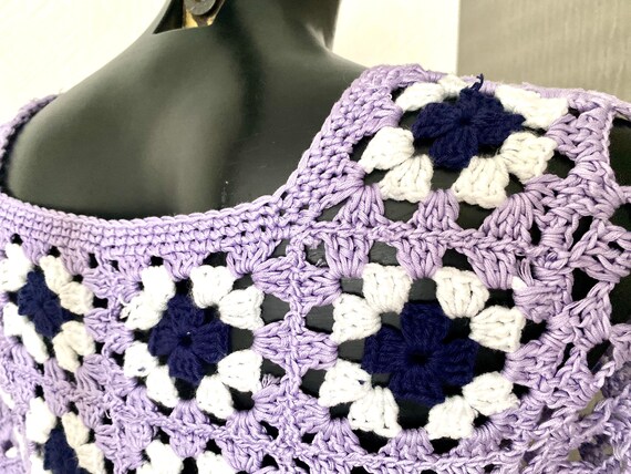 Hand Made Vintage Crochet Purple Top Warm Wool Wo… - image 9