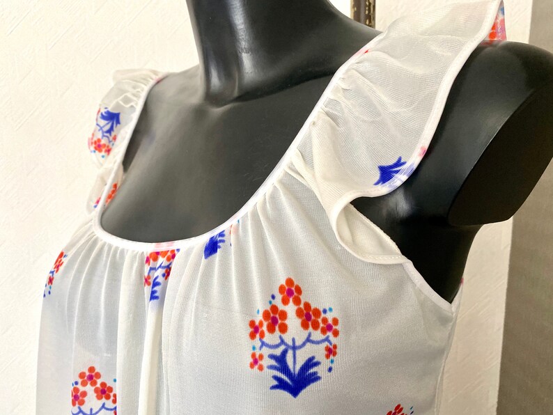 Vintage White Floral Maxi Lingerie Under Soft Dress Sleeveles Slip Lingerie Retro Combinette Brand Combination Women's 60's Underwear Size L image 3