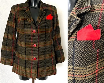 Vintage Women Size XL /XXL Checkered Wool Coat Jacket Checked 80s
