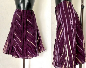 90s Vintage Purple Silky Midi Embroidered Skirt Two Layers A Line Romantic Abstract Striped Skirt Elegant Shiny Purple Skirt Size M