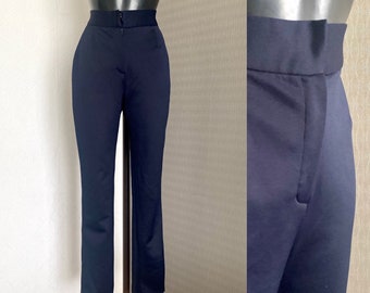 Navy Blue Women's High Waist Pants Vintage 1980s Trousers Office Wear Boho Hippie Party PegLeg Boyfriend Banana Regular Blue Pants Size XS/S