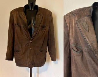 Chaqueta Dirndl nórdica de cuero marrón para hombre, chaqueta tradicional austriaca, chaqueta bávara de Oktoberfest, Sonrisas y lágrimas, talla 48/L/XL