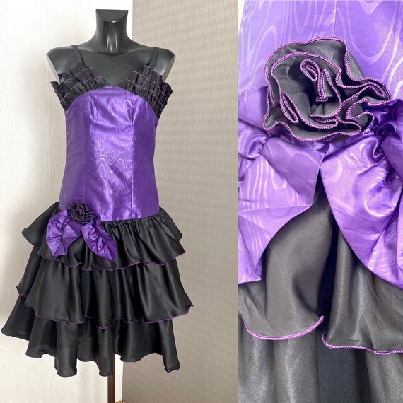 80s Vintage Prom Dress Retro Party Black Purple St