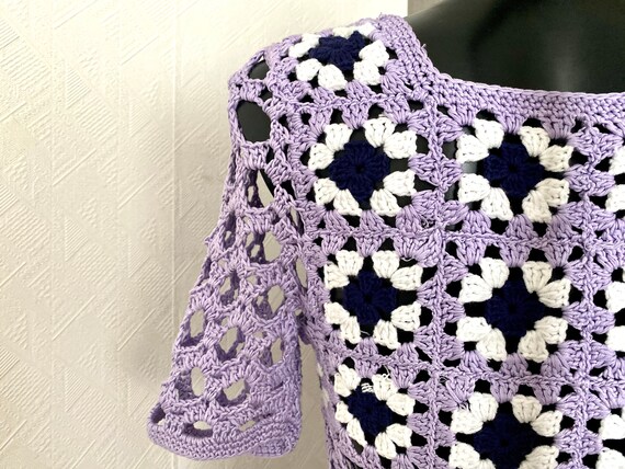 Hand Made Vintage Crochet Purple Top Warm Wool Wo… - image 7