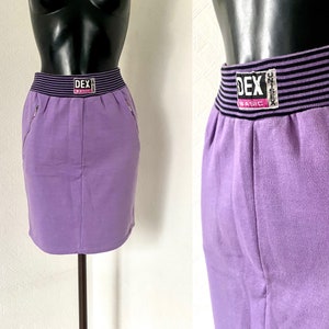 90&#39;s Vtg Purple Pencil Mini Skirt Cotton Warm Track Skirt Old School Skirt Mini Elastic Striped Waist Back To school Made in Portugal Size M