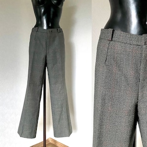 Mid Waist Men&#39;s Wool Gray Vintage 80s Gentelman Boxed Pants Blazer Pants Tailored Made in Germany Check Pattern Tapered Trousers Size M