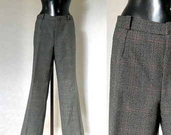 Mid Waist Men's Wool Gray Vintage 80s Gentelman Boxed Pants Blazer Pants Tailored Made in Germany Check Pattern Tapered Trousers Size M