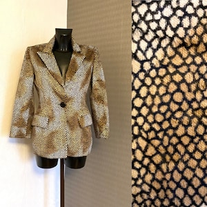 Vintage Women&#39;s Leopard Pattern Blazer Brown Animal Print Fur Jacket Long Sleeve Button up Stylish Jacket Made in Paris Padded Jacket Size S