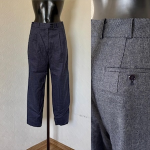 DEFECT 90s Vtg Gray Blue Wool Pants Boyfriend Tapered Pants Warm Bohemian Pants Women&#39;s Relaxed High Waist Gentemans Style Trousers Size S/M