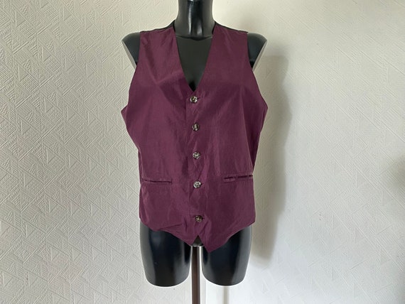 Vintage Natural Silk Vest Unisex Purple Black Ves… - image 8