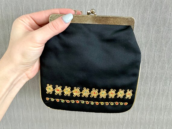 Vintage Mini Black Hand Bag Clutch Bag Embroidere… - image 8