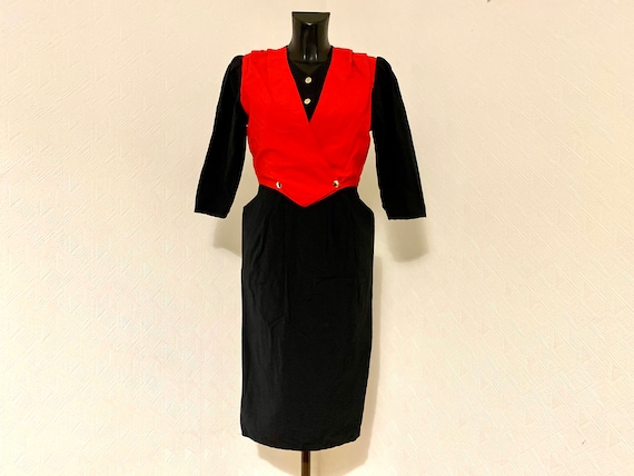 Evening Black Red Dress 80s Prom Dress Retro Part… - image 2