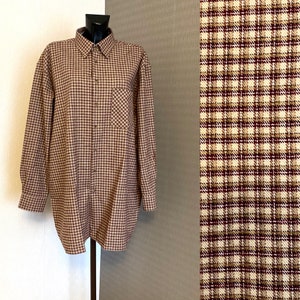 Große Größe braun karierte Baumwolle Gingham Warm Shirt 90er Jahre langärmelige Herren Top Beige lange Ärmel Shirt Button bis Western Chemise Shirt Oversize
