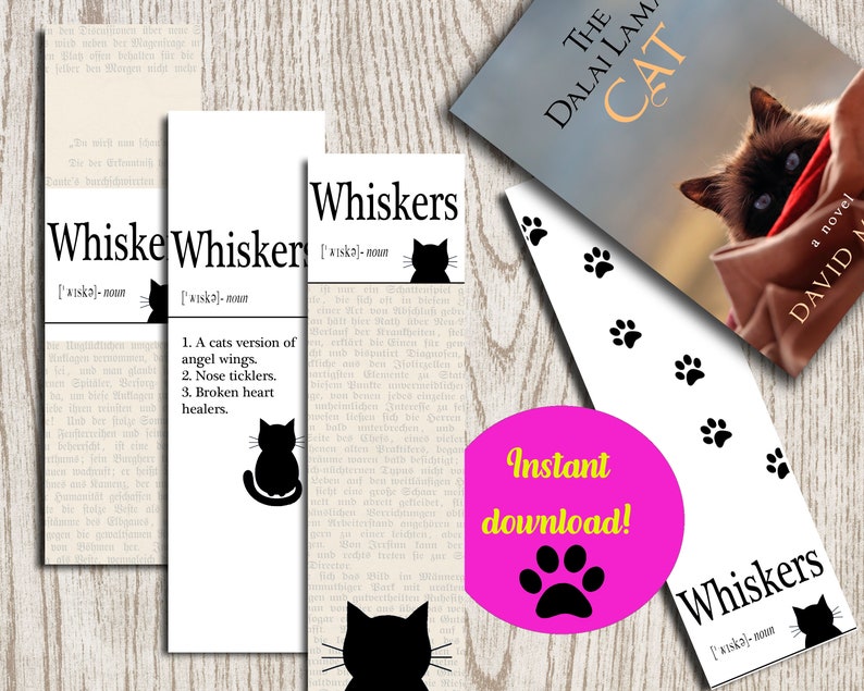 Whiskers Definition Printable Bookmark Set 4x 2x7in bookmarks Etsy