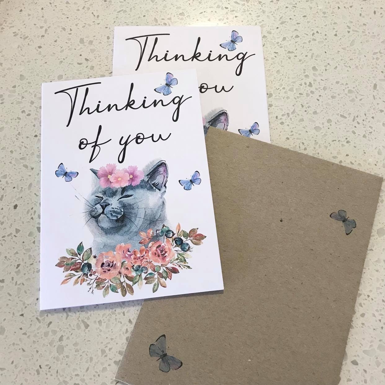 Greeting card bundle Thinking of you cat | Etsy