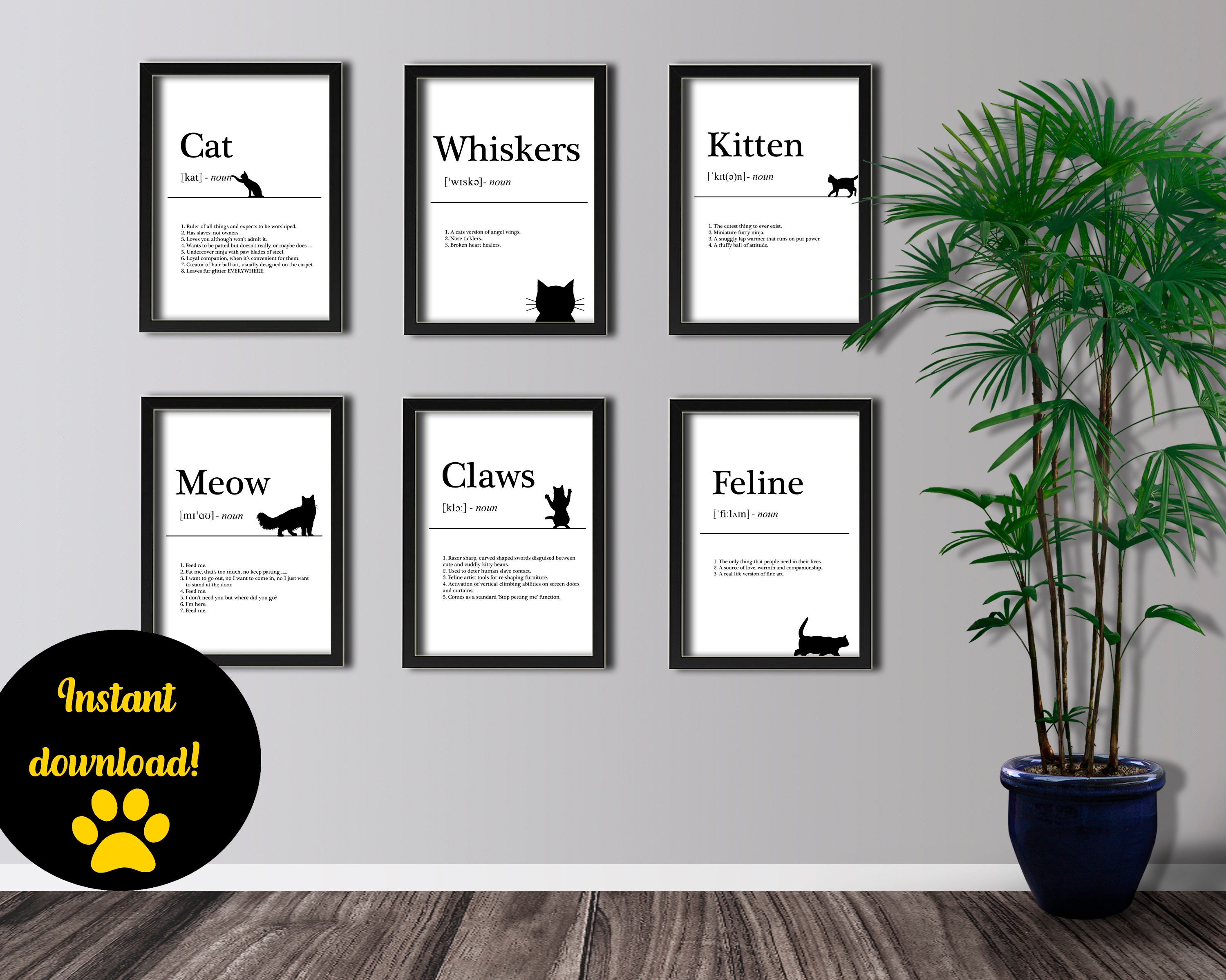 Definition Wall Art Set of 6 A4 size Funny Cat Themed | Etsy