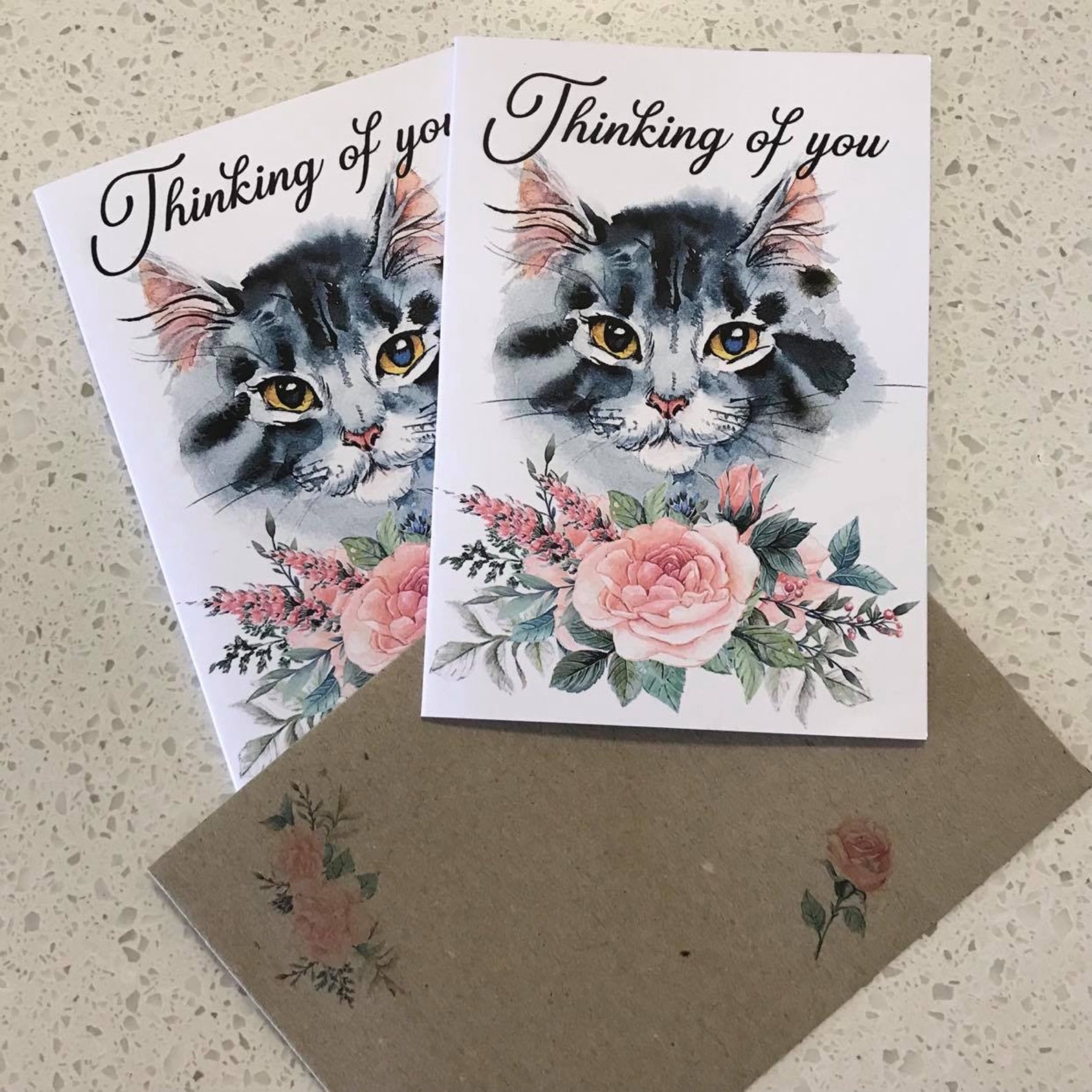 Greeting card bundle Thinking of you cat Etsy