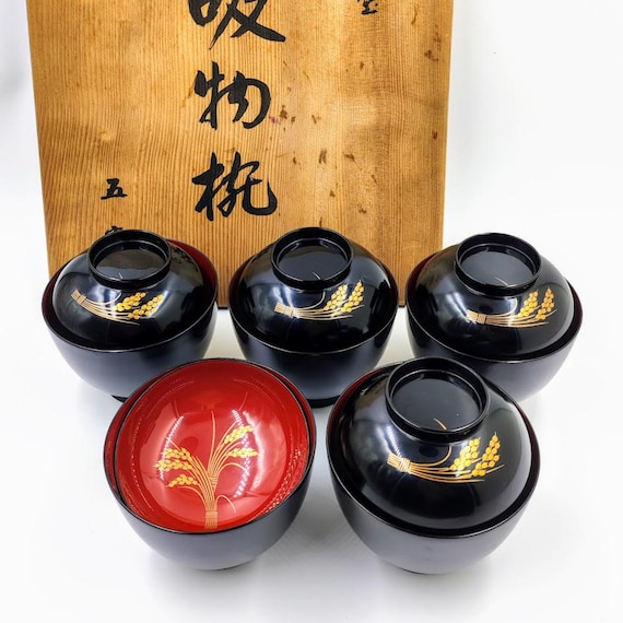蒔絵　輪島塗　赤い漆器の椀5個セット 輪島塗蒔絵椀セット - Etsy 日本