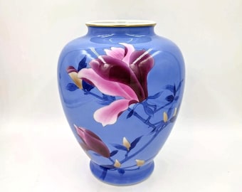 Jarrón de porcelana Fukagawa pintado a mano: decoración japonesa vintage